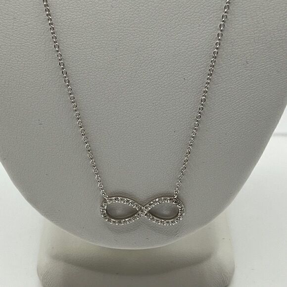 Sterling Silver Rhodium-plated with CZ Infinity Necklace - Picture 5 of 9